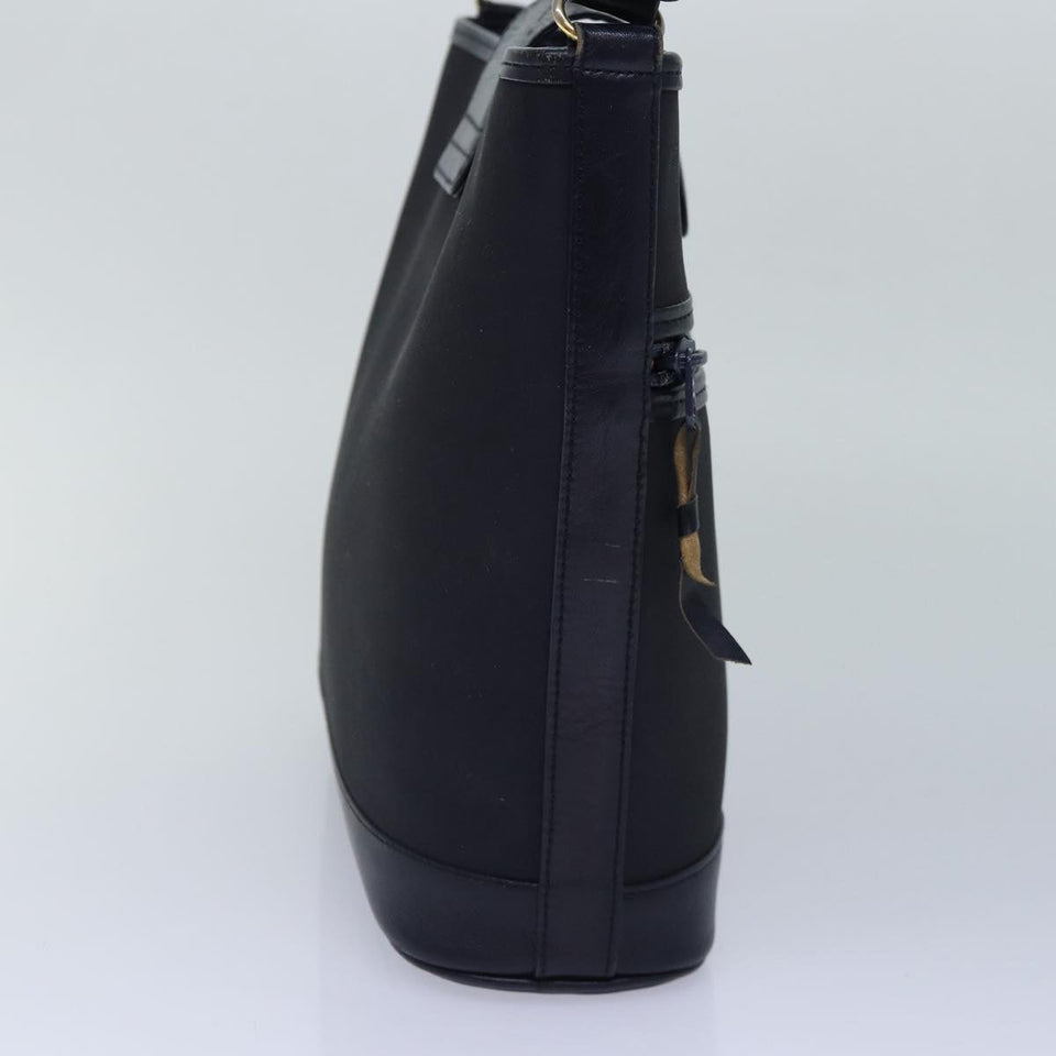 Luxury BurberrySs Shoulder Bag Nylon Leather Navy Gold Auth hk1626