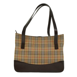 Luxury Burberry Nova Check Shoulder Bag Canvas Beige Brown Auth hk811