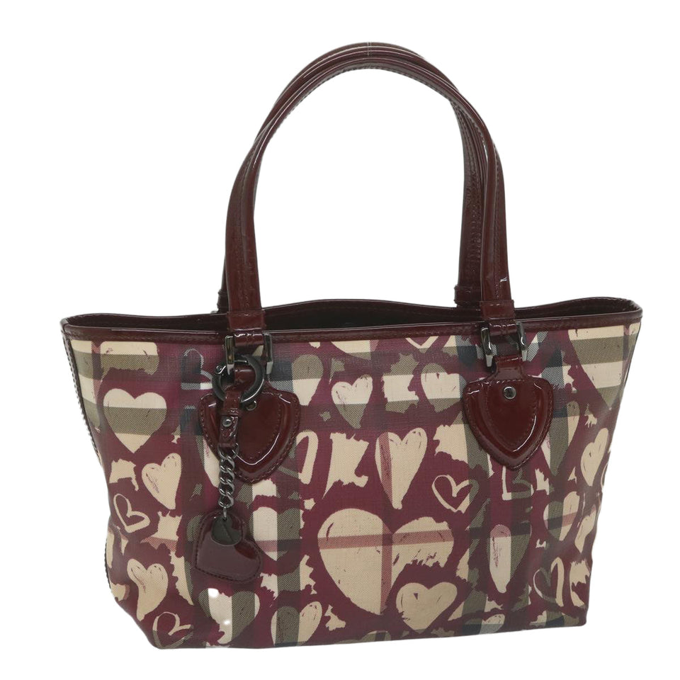Luxury Burberry Nova Check Tote Bag PVC Leather Red Auth hk959