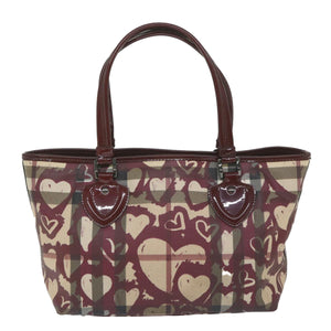 Luxury Burberry Nova Check Tote Bag PVC Leather Red Auth hk959