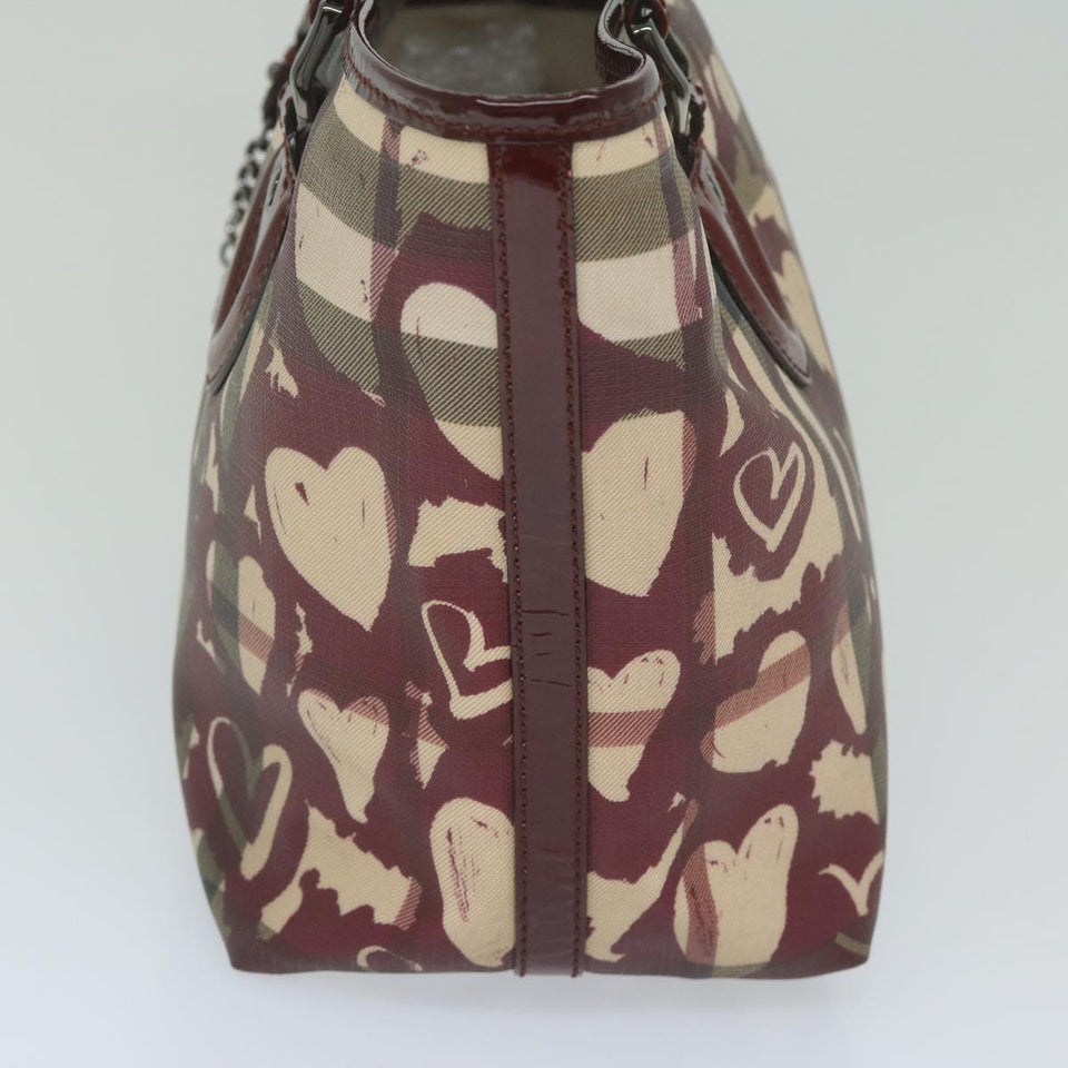 Luxury Burberry Nova Check Tote Bag PVC Leather Red Auth hk959