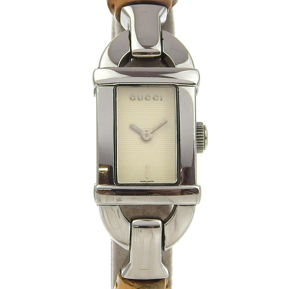 Gucci Watches Quartz 6800L Stainless Steel, Bamboo beige Ivory dial Women
