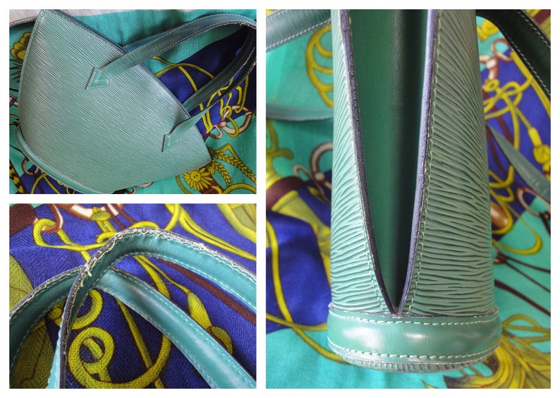 Louis Vuitton green epi tote bag in V shaped triangle