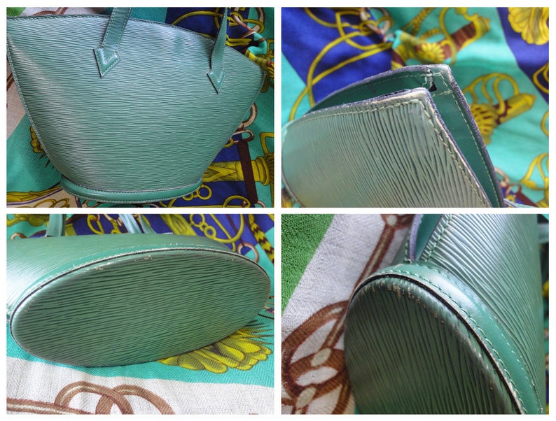 Louis Vuitton green epi tote bag in V shaped triangle