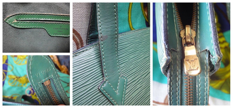 Louis Vuitton green epi tote bag in V shaped triangle