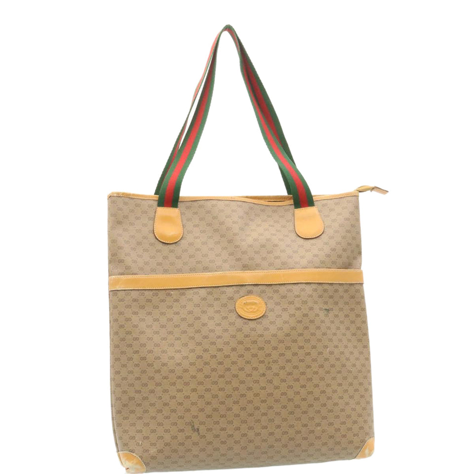 Gucci Web Sherry Line Micro GG Canvas Tote Bag Beige Red Green im299