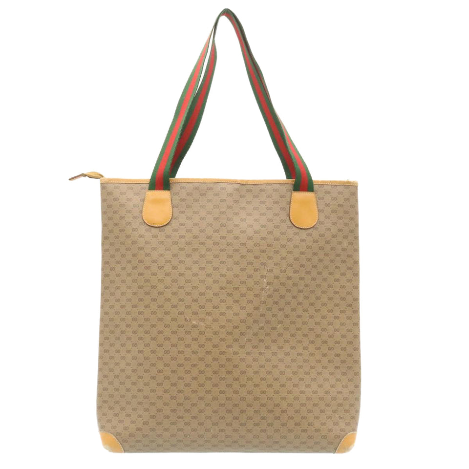 Gucci Web Sherry Line Micro GG Canvas Tote Bag Beige Red Green im299