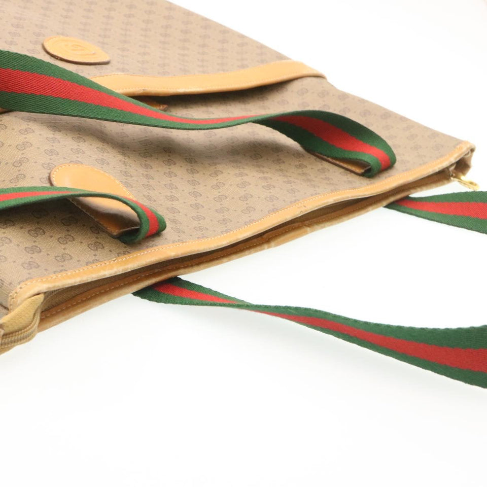 Gucci Web Sherry Line Micro GG Canvas Tote Bag Beige Red Green im299