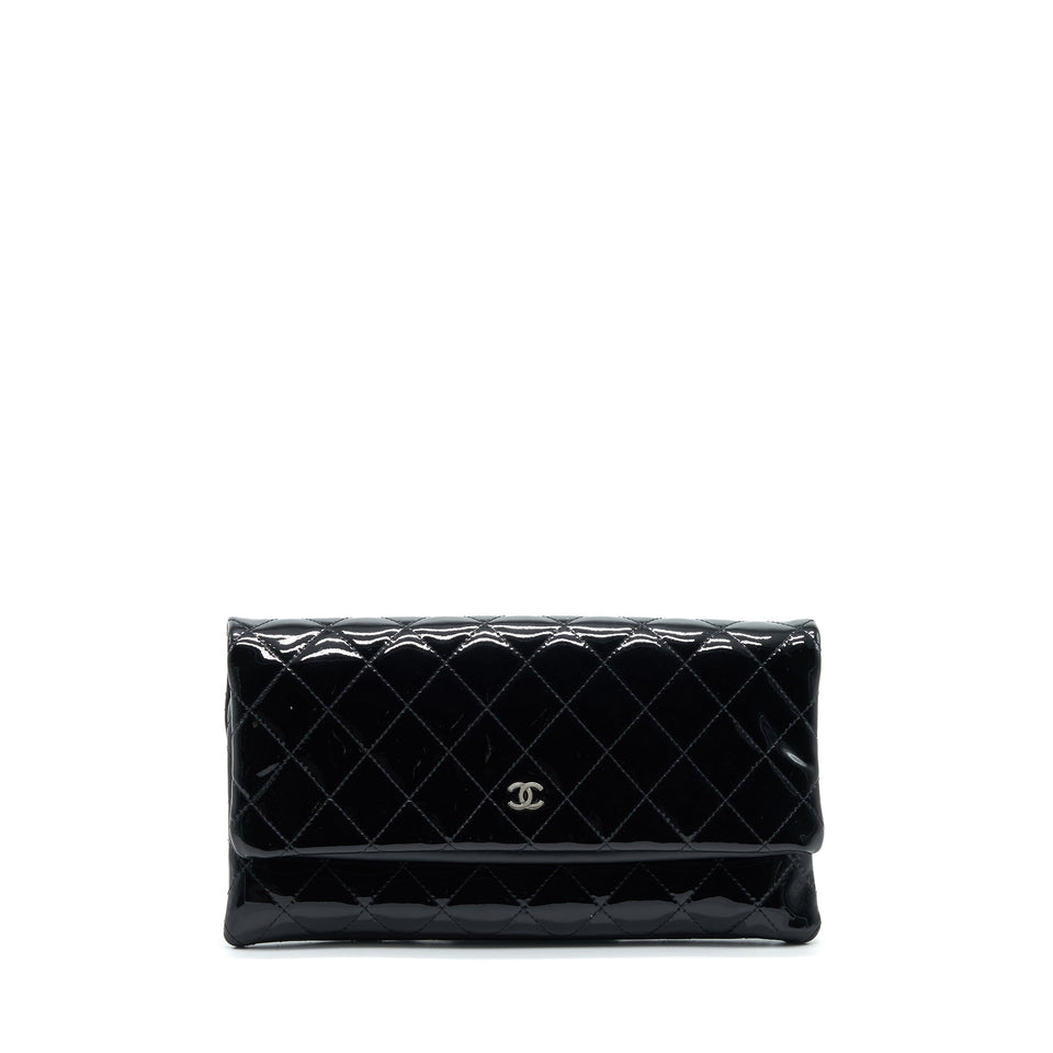 Chanel Fold Over Clutch Patent Leather Black
