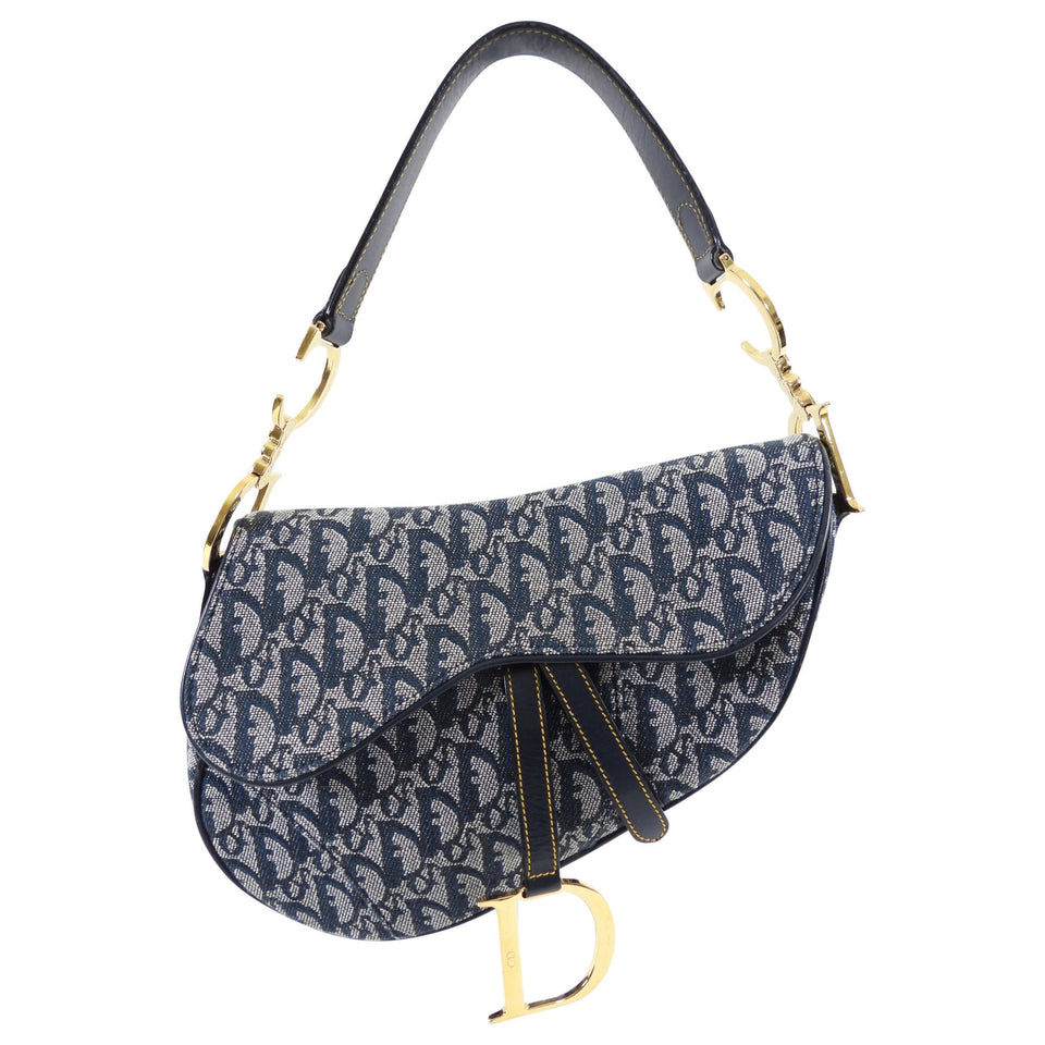 Christian Dior Vintage Oblique Blue GHW Saddle Bag