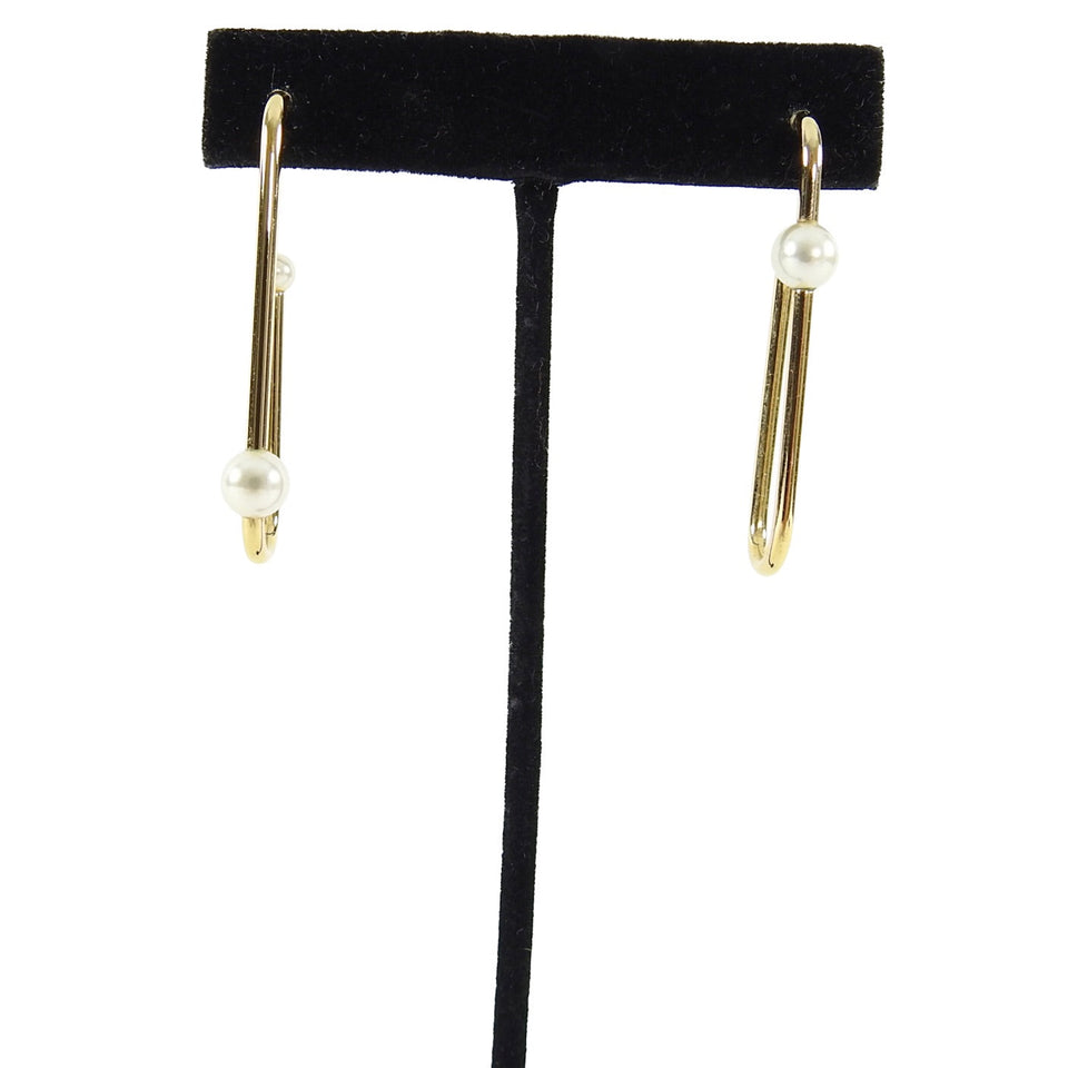 Dior Gold Wire & Pearl Long Hoop Earrings