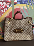 Gucci 1956 horsebit chain tote in monogram canvas and brown leather