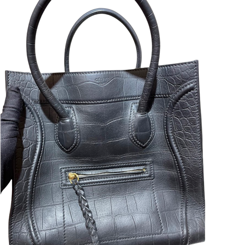 Croc Embossed Phantom Medium Leather Black GHW
