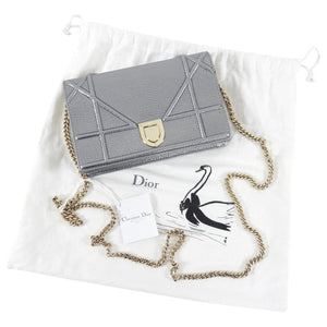 Diorama Metallic Grey Silver Calf Crossbody Wallet on Chain Bag