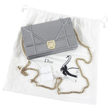 Diorama Metallic Grey Silver Calf Crossbody Wallet on Chain Bag
