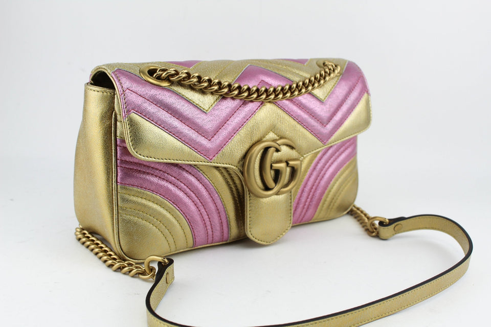 Gucci GG Marmont Small Shoulder bag Pink and Gold )