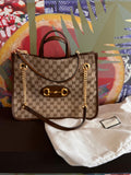Gucci 1956 horsebit chain tote in monogram canvas and brown leather