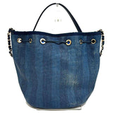 Chanel Raffia Leather Drawstring Shoulder Bag A57536