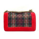 Chanel Boy Chain Shoulder Bag Red Green Check