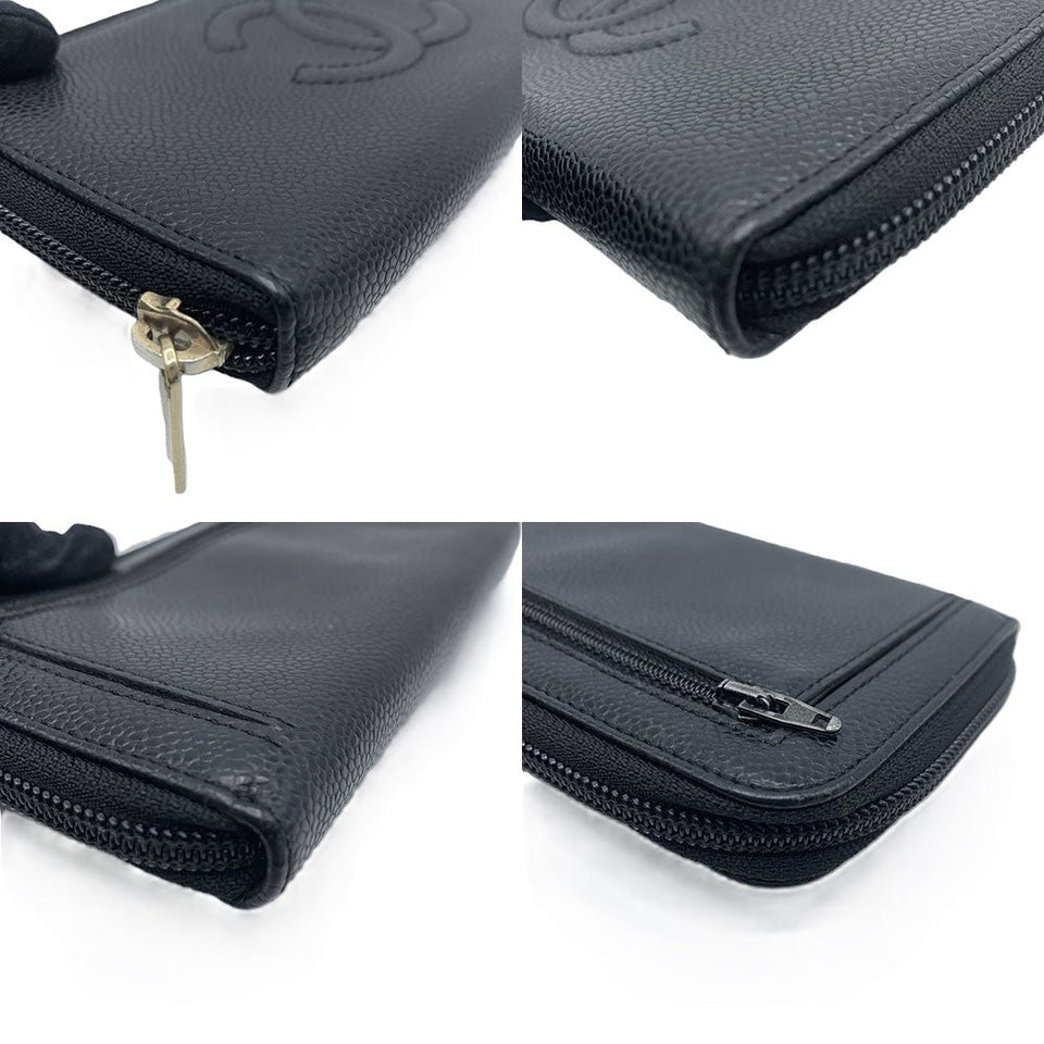 Chanel Caviar Skin Zip Wallet Black