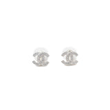 Chanel Classic Mini CC Logo Earrings Silver Tone
