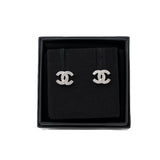 Chanel Classic Mini CC Logo Earrings Silver Tone