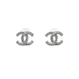 Chanel CC Logo Crystal Earring Sliver Tone