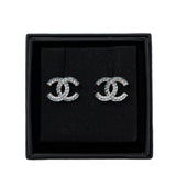 Chanel CC Logo Crystal Earring Sliver Tone