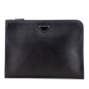 Prada Triangle Logo Plate Leather Clutch Bag