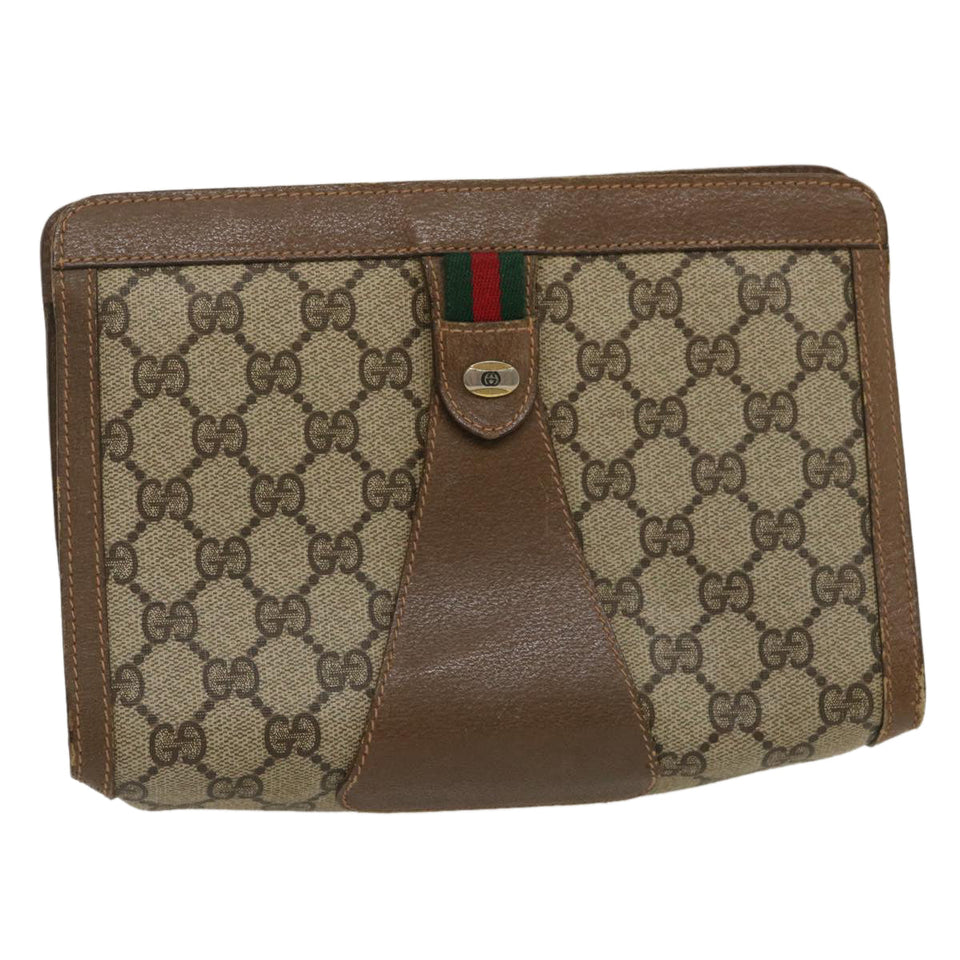 Gucci GG Canvas Web Sherry Line Clutch Bag Beige Red Green jk1329