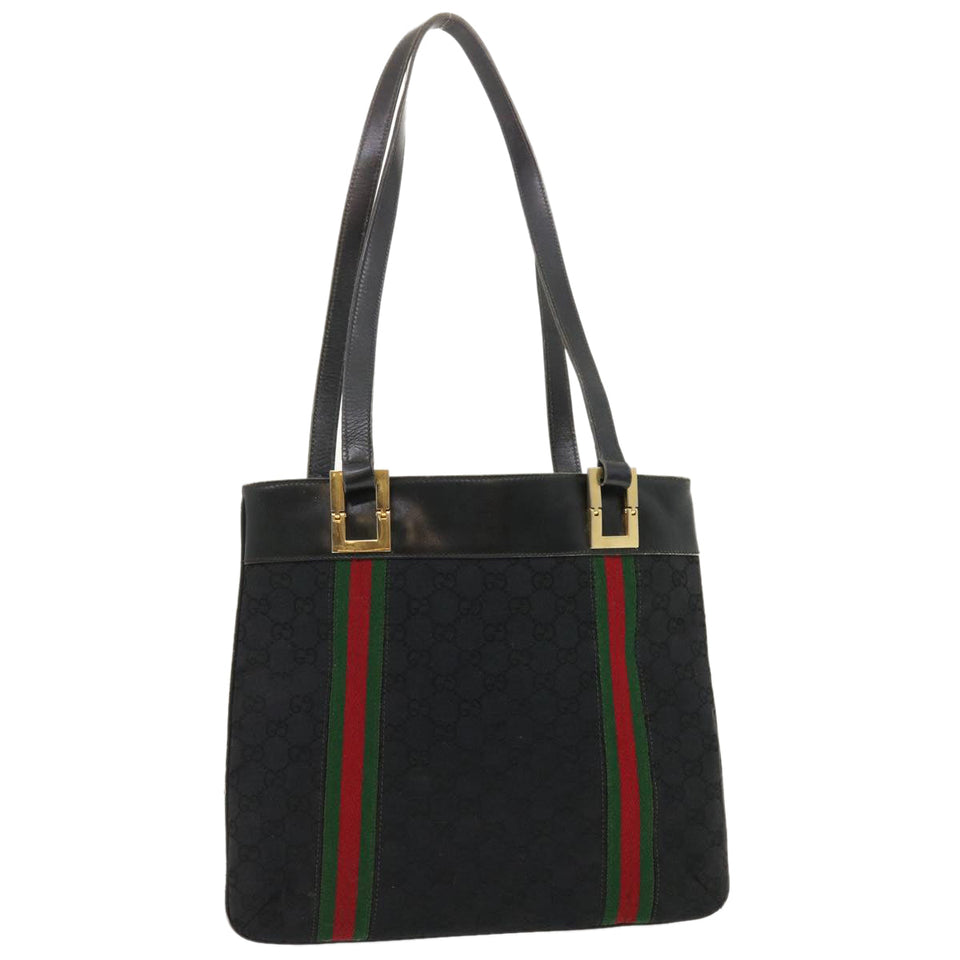 Gucci GG Canvas Web Sherry Line Shoulder Bag Black Red Green jk1453