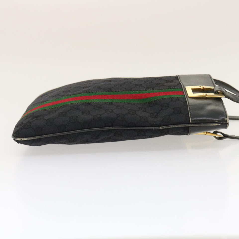 Gucci GG Canvas Web Sherry Line Shoulder Bag Black Red Green jk1453