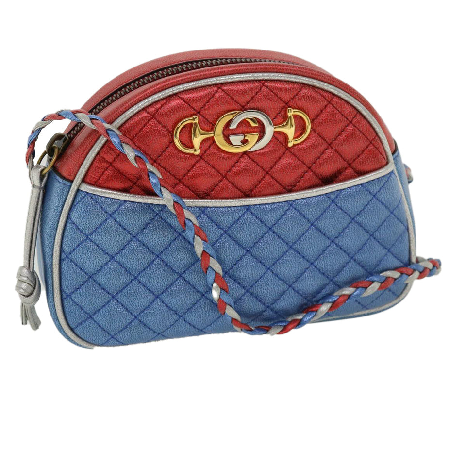 Gucci Horse Bit Pochette Shoulder Bag Lamb Skin Red Blue 534951 jk3012