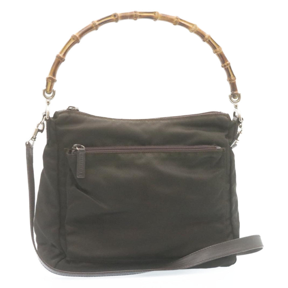 Gucci Bamboo 2Way Shoulder Bag Nylon Dark Brown ki1593