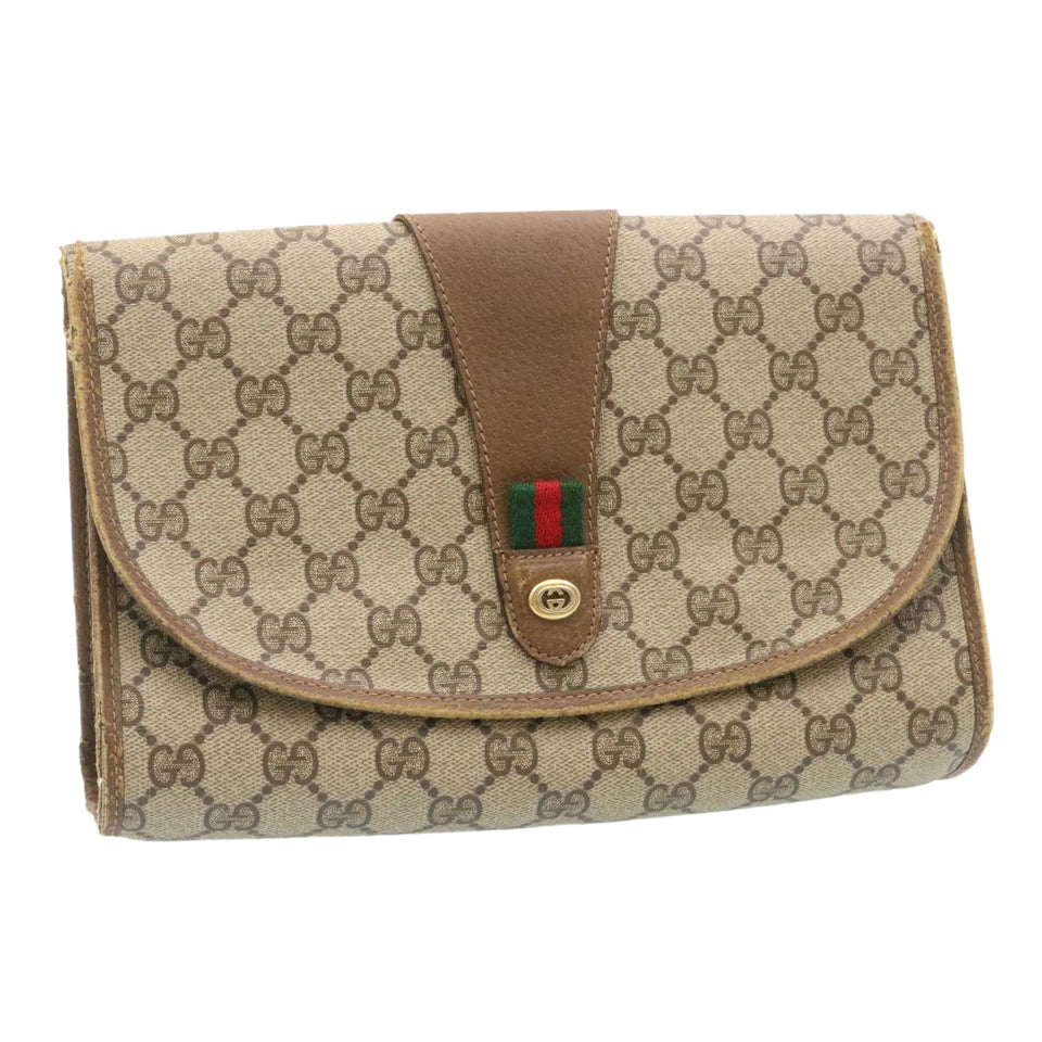 Gucci Web Sherry Line GG Canvas Clutch Bag Beige Red Green ki1633