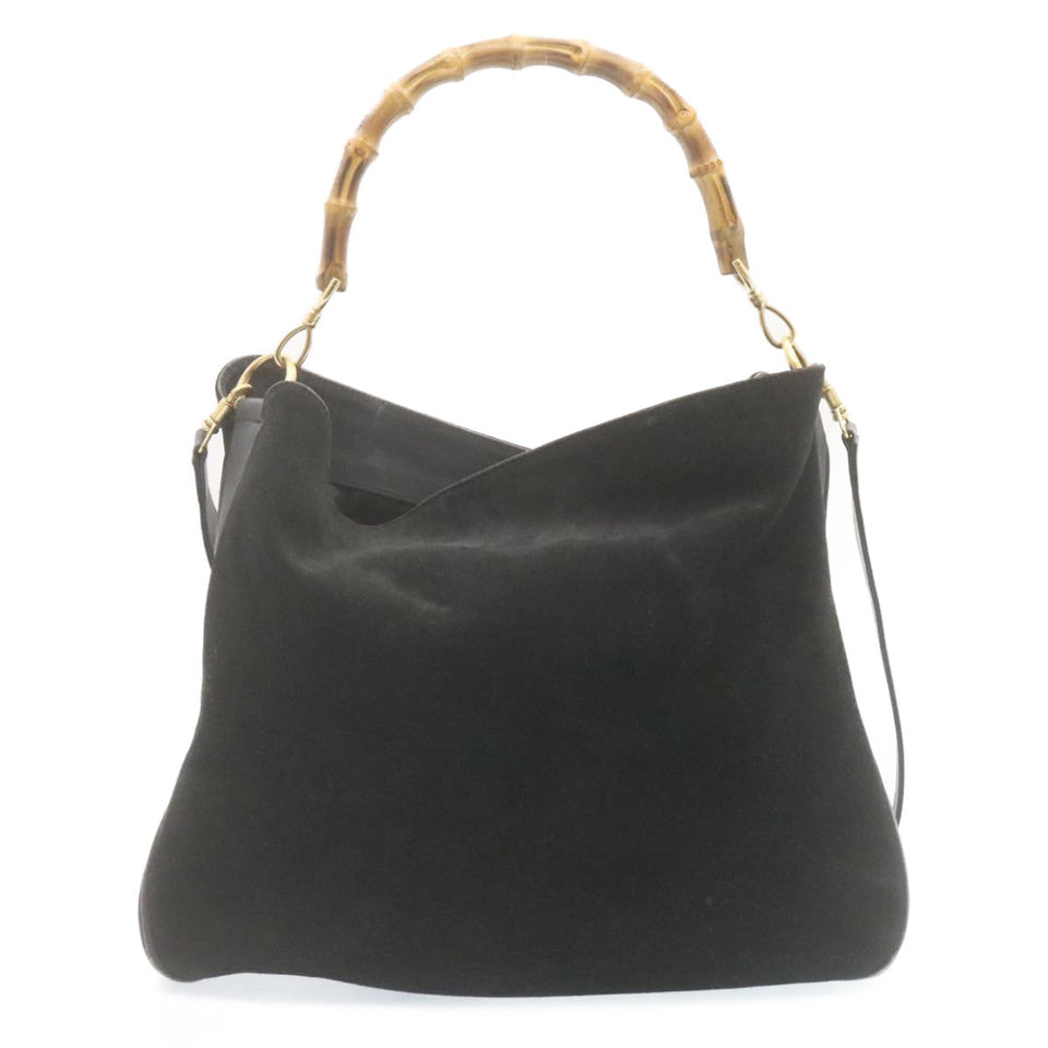 Gucci Bamboo Shoulder Bag Suede 2Way Hand Bag Black ki1651