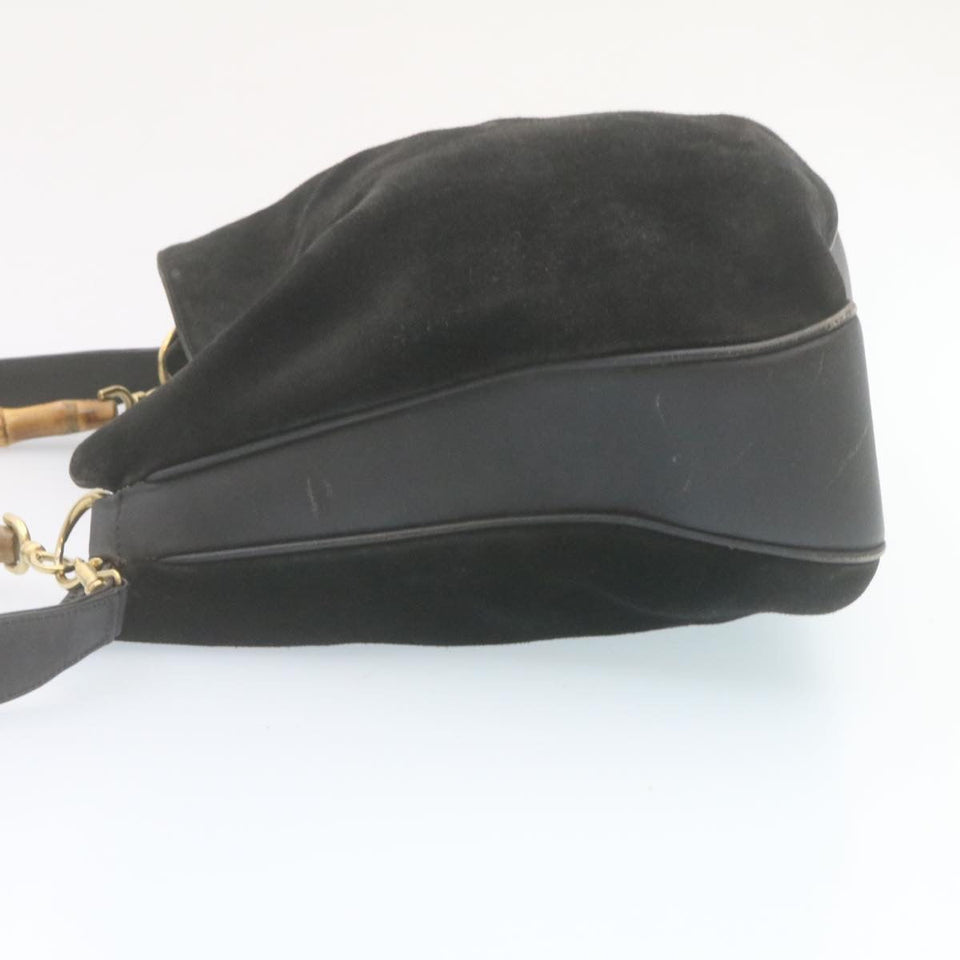 Gucci Bamboo Shoulder Bag Suede 2Way Hand Bag Black ki1651