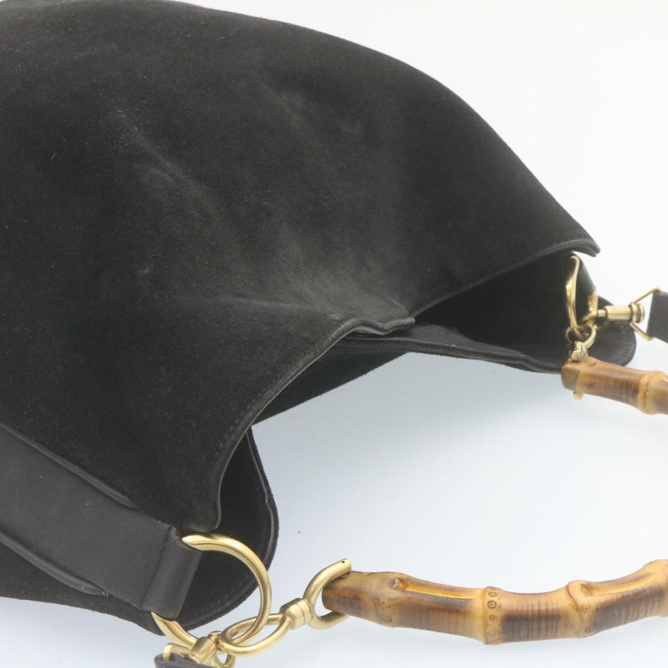 Gucci Bamboo Shoulder Bag Suede 2Way Hand Bag Black ki1651