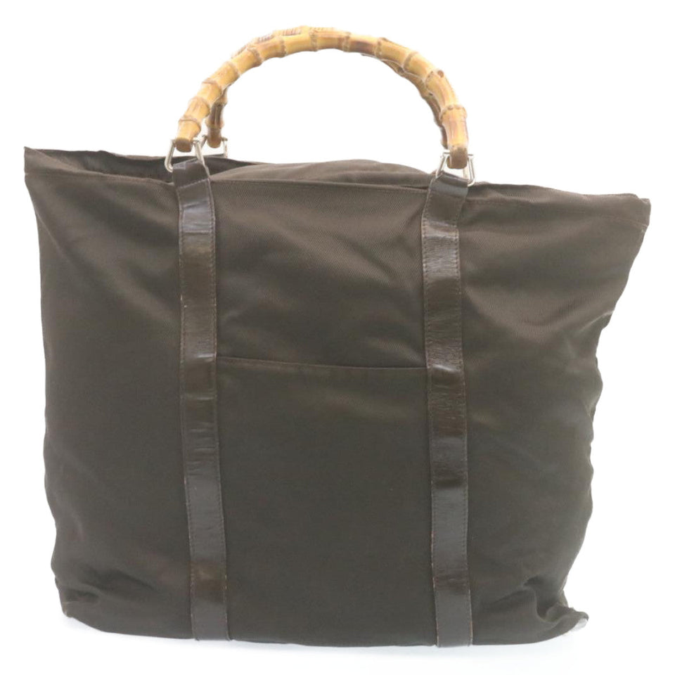 Gucci Bamboo Boston Bag Nylon Brown ki1686