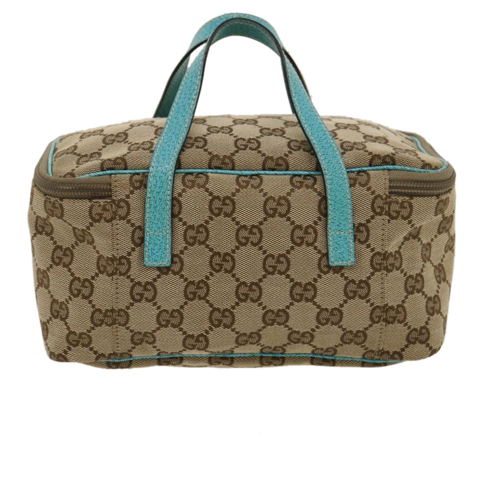 Gucci GG Canvas Hand Bag Turquoise Blue Brown ki1827