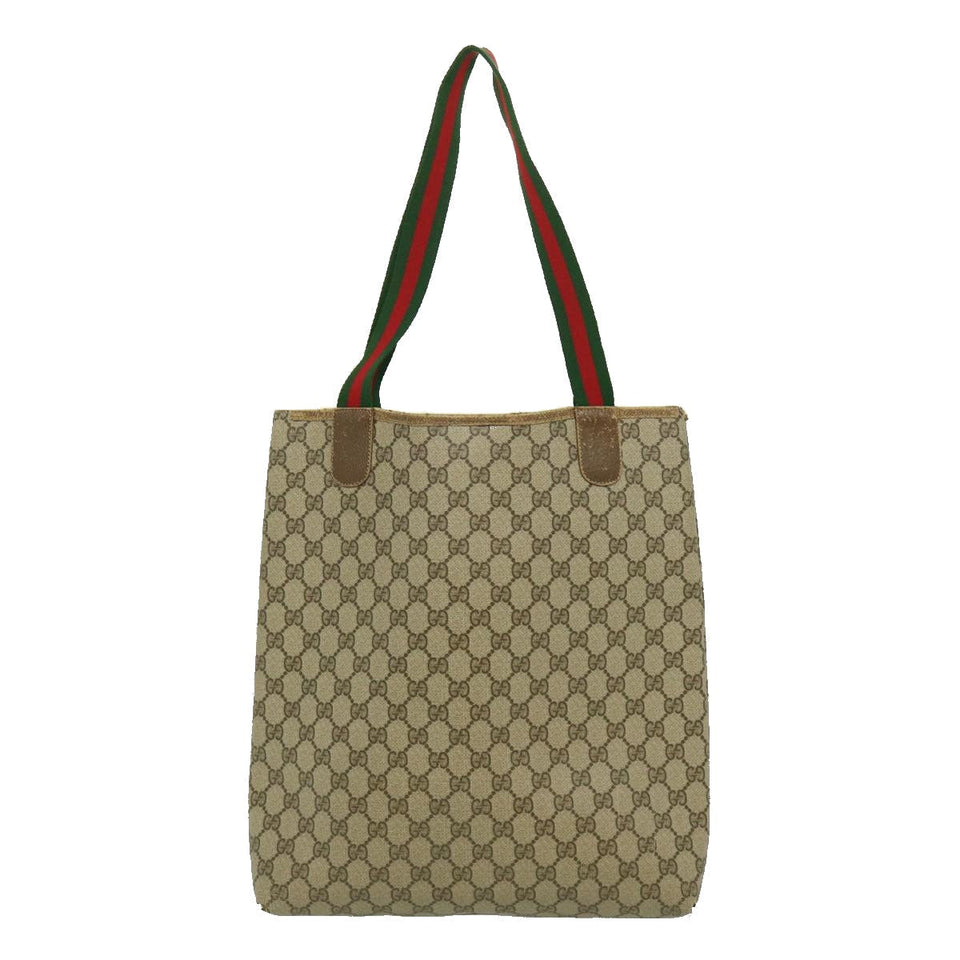 Gucci Web Sherry Line GG Canvas Tote Bag Red Green Brown ki1846