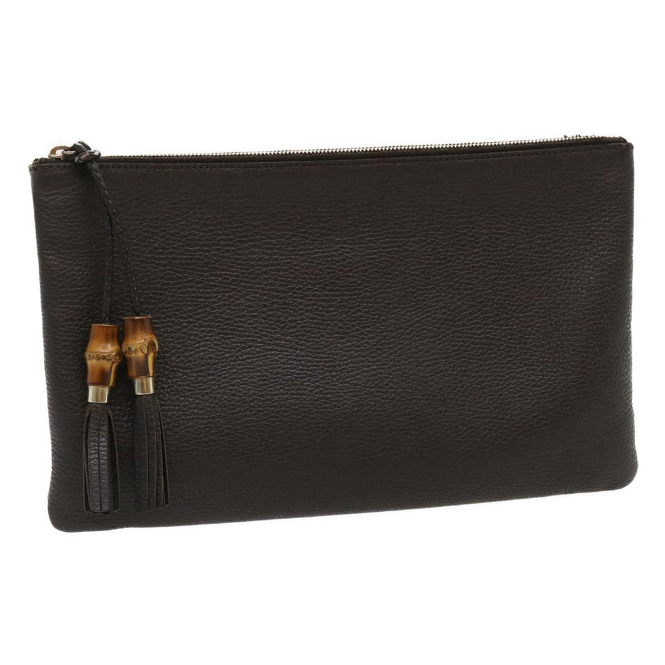 Gucci Clutch Bag Leather Bamboo Brown ki1847