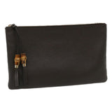 Gucci Clutch Bag Leather Bamboo Brown ki1847