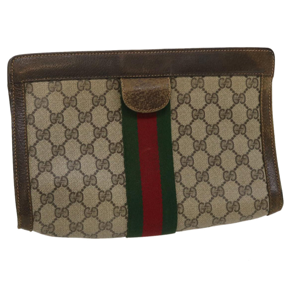 Gucci Web Sherry Line GG Canvas Clutch Bag Beige Red Green ki1942
