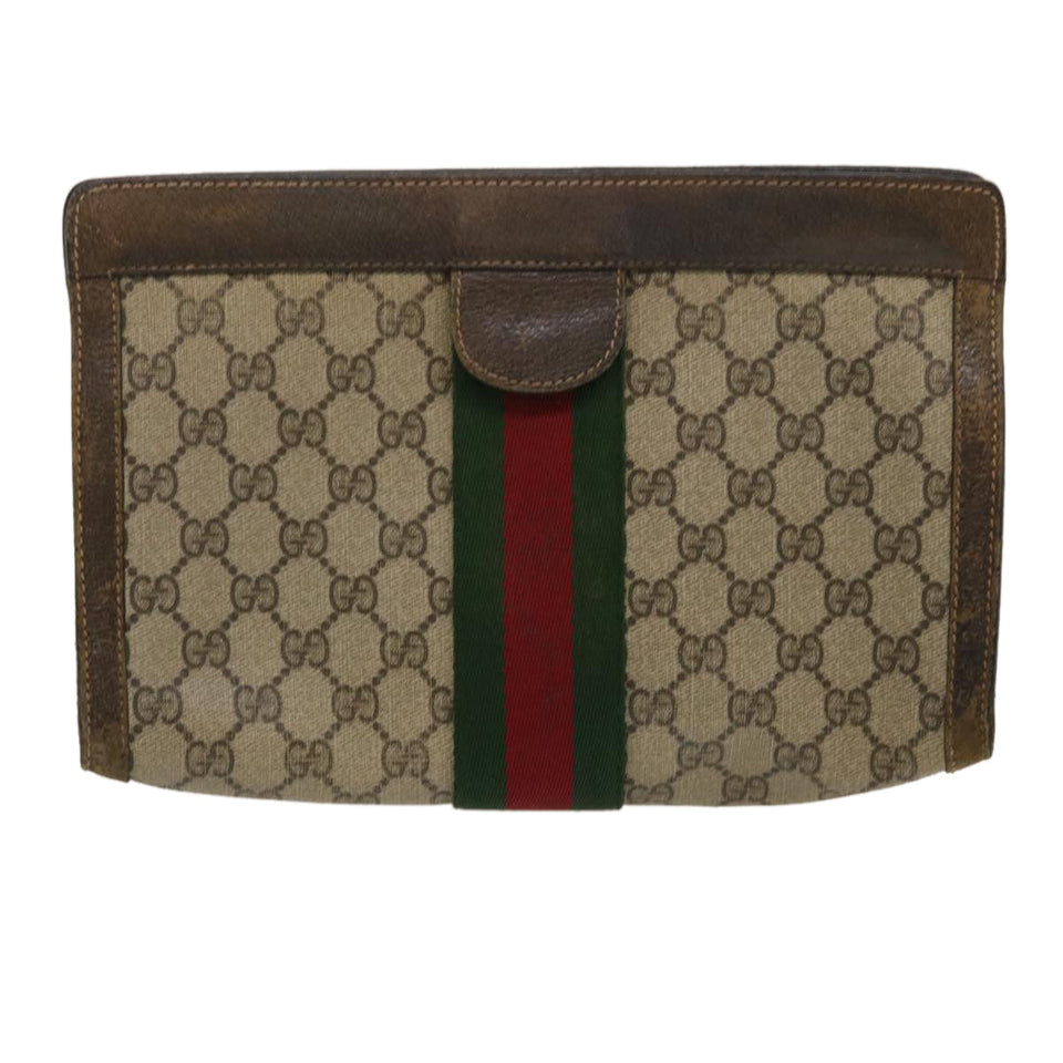Gucci Web Sherry Line GG Canvas Clutch Bag Beige Red Green ki1942