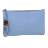 Gucci Bamboo Fringe Clutch Bag Leather Light Blue ki2160