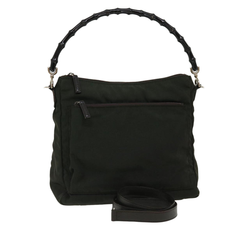 Gucci Bamboo Shoulder Bag Nylon 2way Khaki 00005092122 ki2191