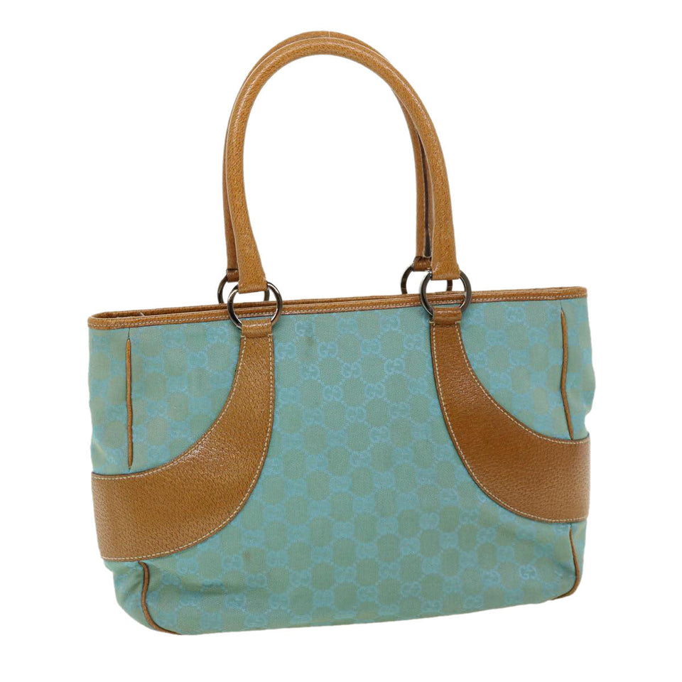 Gucci GG Canvas Tote Bag Light Blue Brown 113011 ki2206