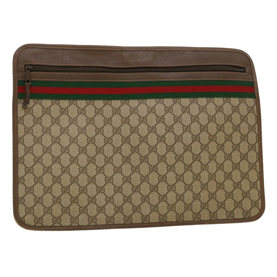 Gucci GG Canvas Web Sherry Line Clutch Bag Beige Red Green ki2511