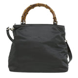 Gucci Bamboo Hand Bag Nylon Gray ki2537